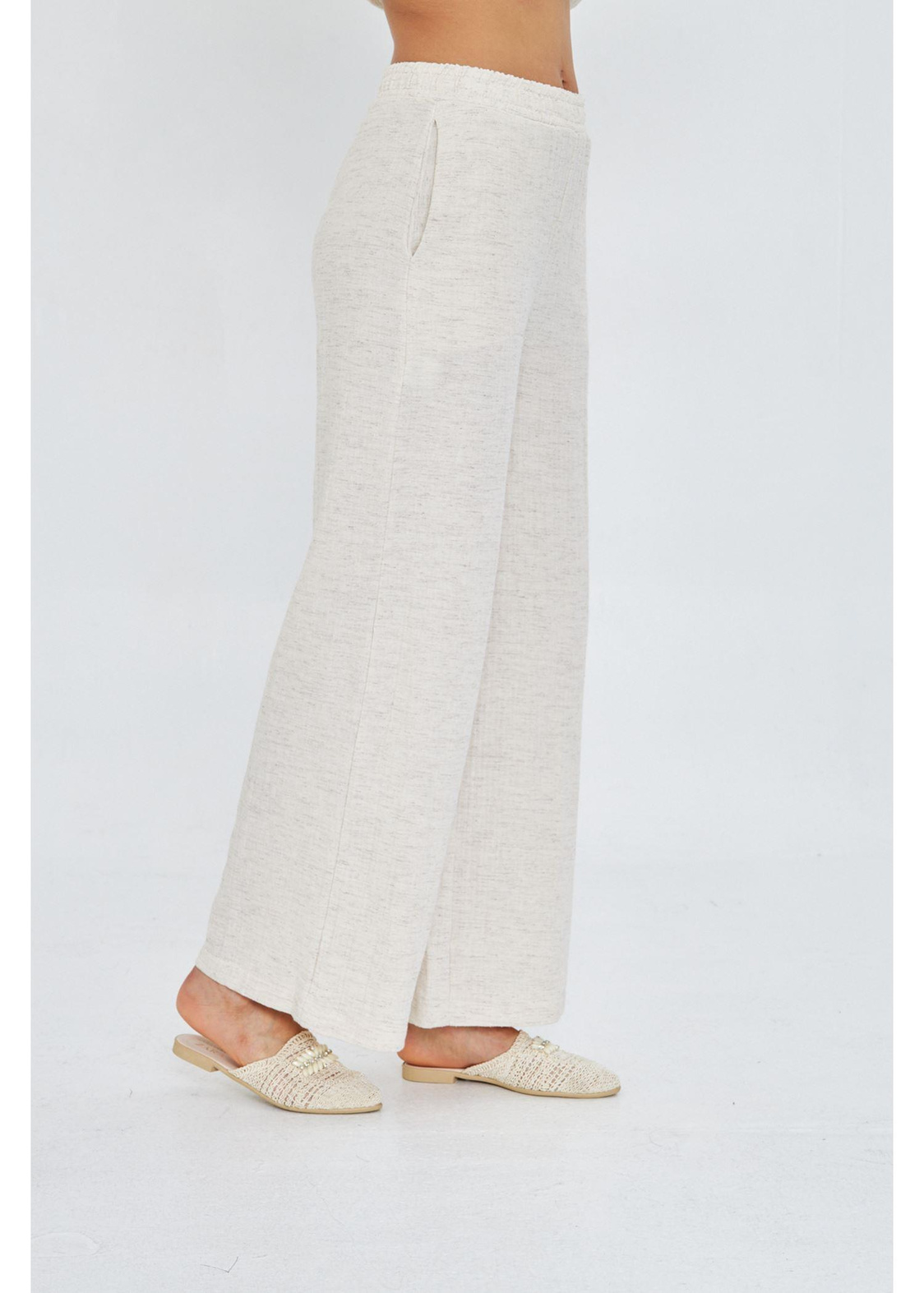 Beli Lastikli Yandan Cepli Müslin Keten Pantolon