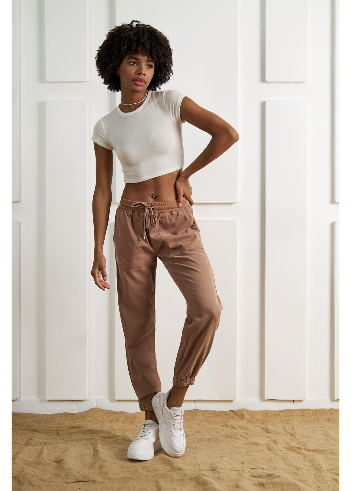 Beli Ribanalı Jogger Pantolon-Kahve