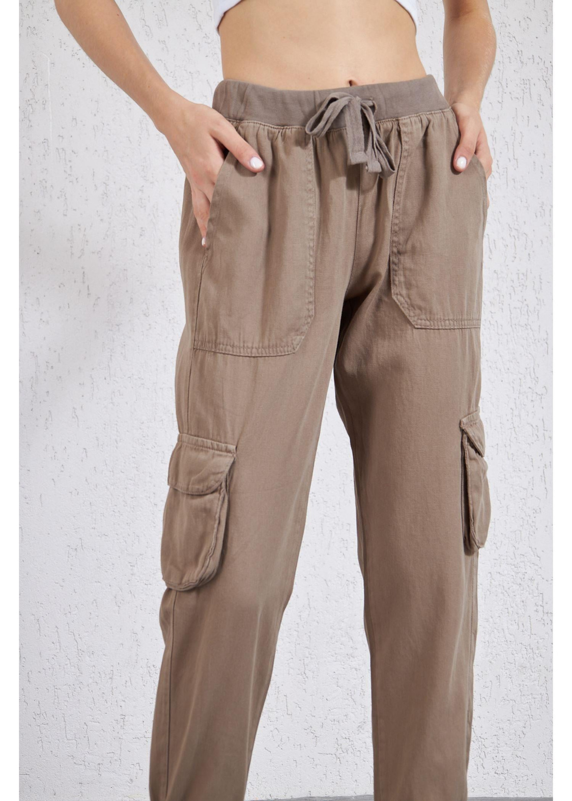 Beli Ribanalı Kargo Cep Pantolon-Bej