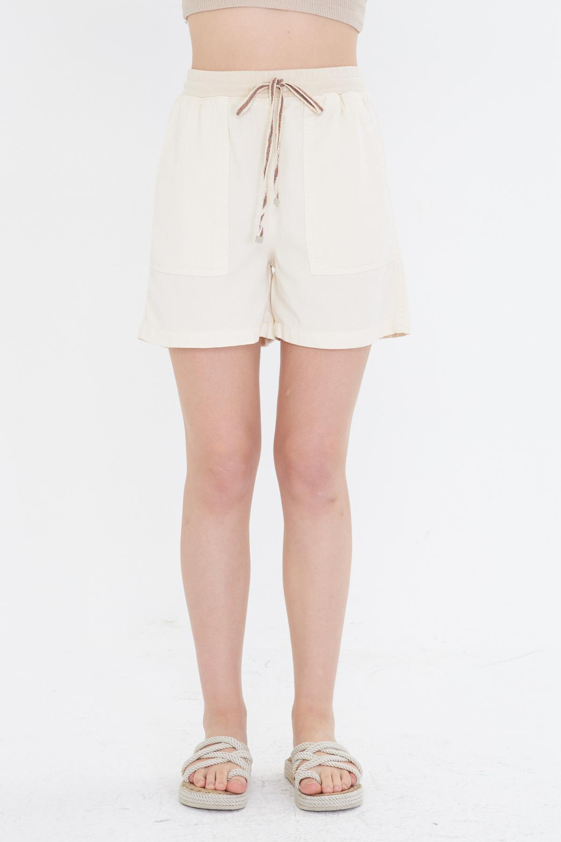 Beli Ribanalı Soft Şort - Ekru