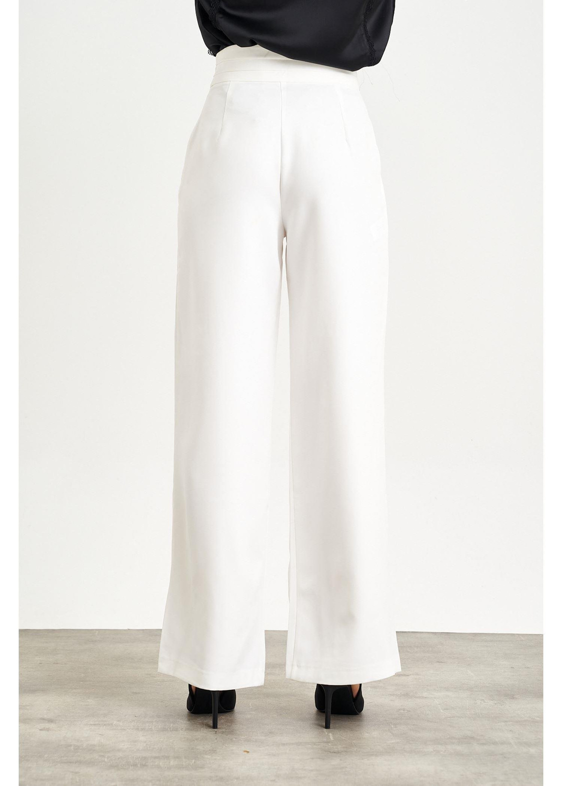 Beli Şeritli Palazzo Atlas Pantolon-Ekru