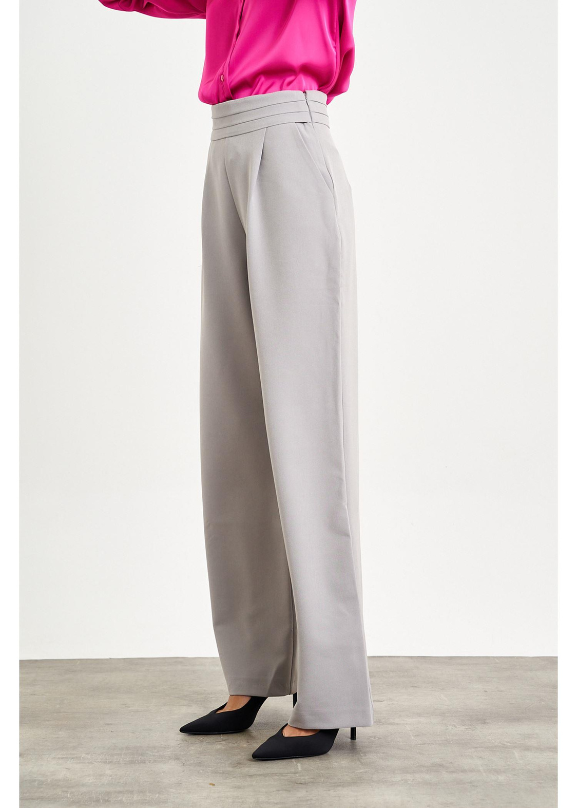 Beli Şeritli Palazzo Atlas Pantolon-Gri