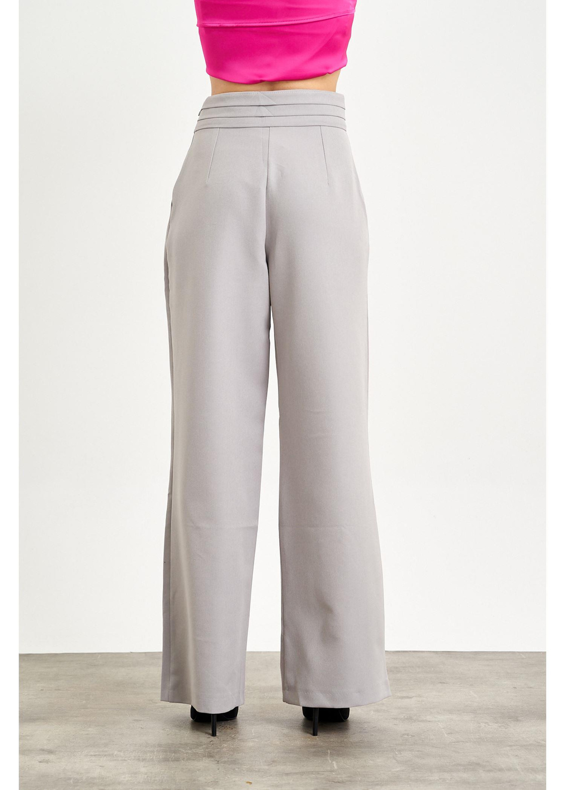 Beli Şeritli Palazzo Atlas Pantolon-Gri