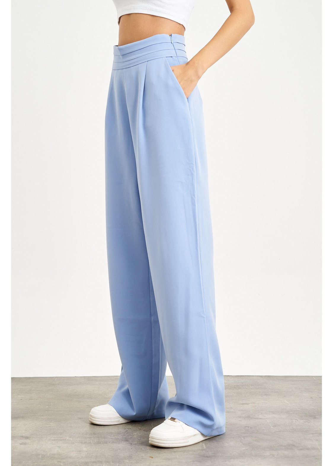 Beli Şeritli Palazzo Atlas Pantolon-İndigo