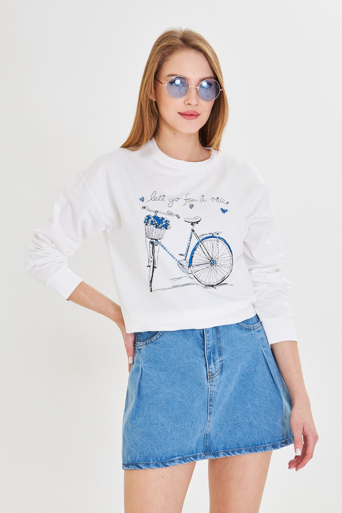 Bisiklet Baskılı İki İplik Sweatshirt