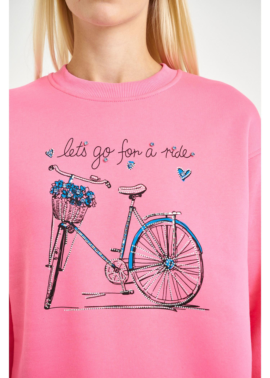 Bisiklet Baskılı Sweatshirt-Pembe