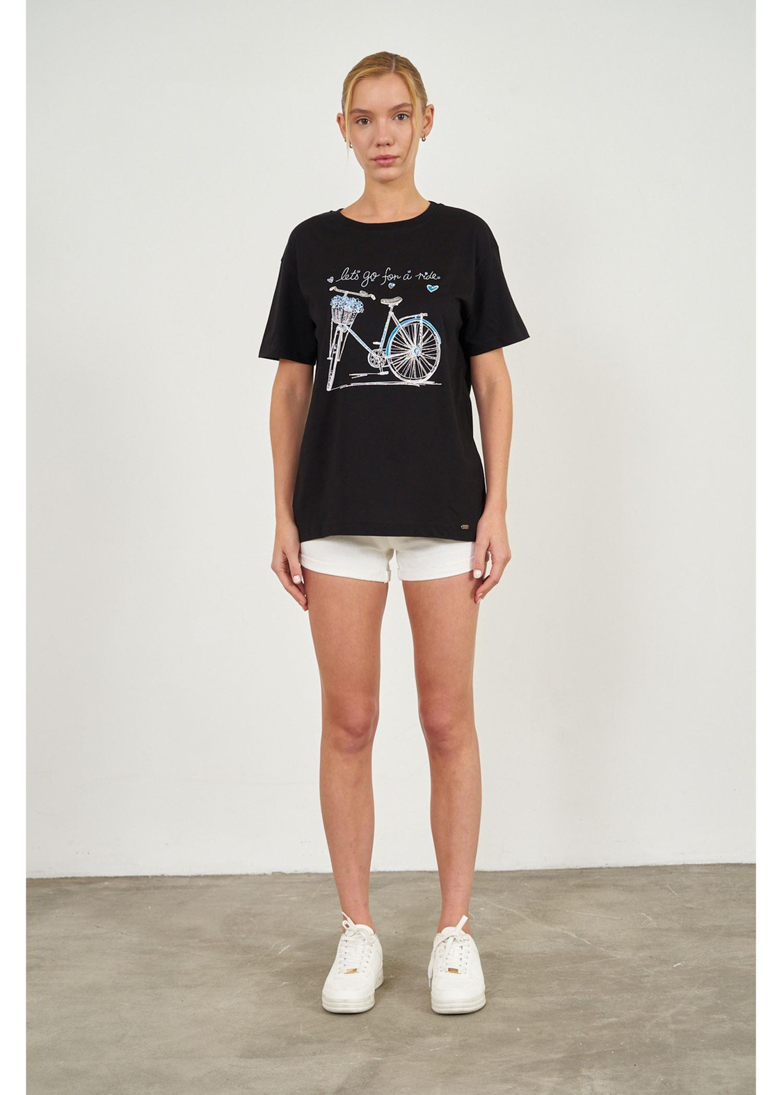 Bisiklet Baskılı T-shirt-Siyah