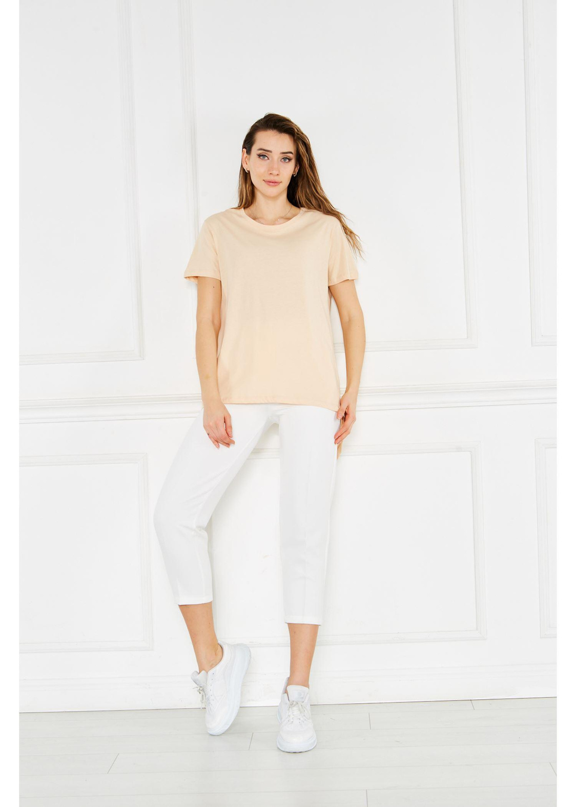 Bisiklet Yaka Anvelop Kısa Kol Tshirt-Bej