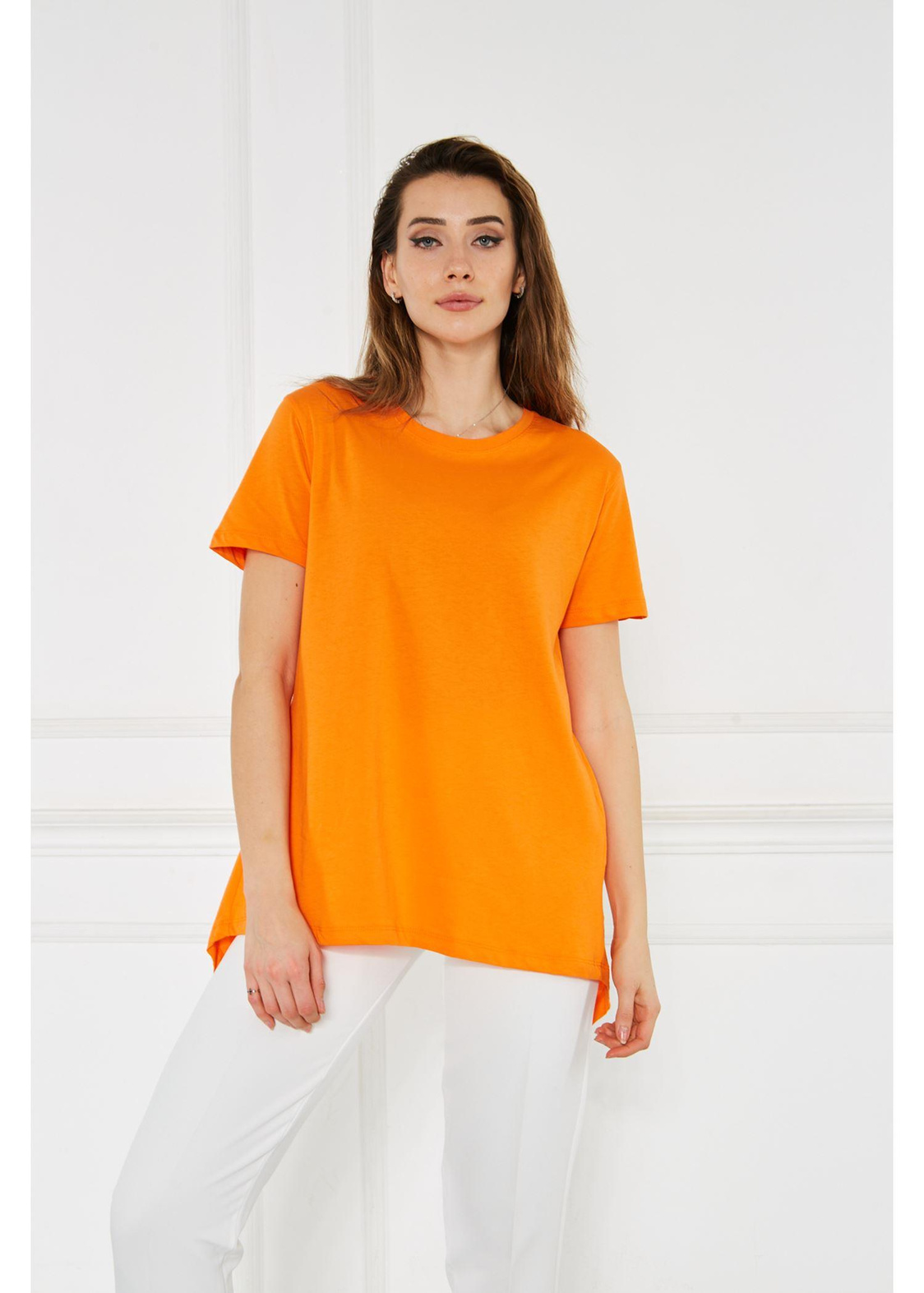Bisiklet Yaka Anvelop Kısa Kol Tshirt-Turuncu