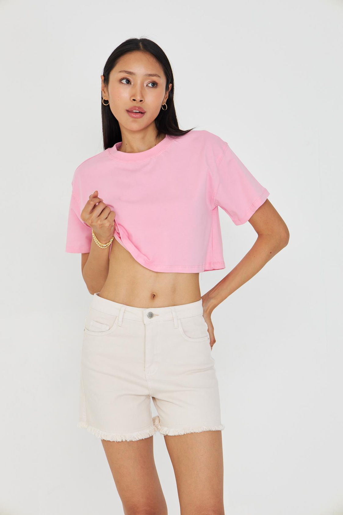 Bisiklet Yaka Crop Tişört