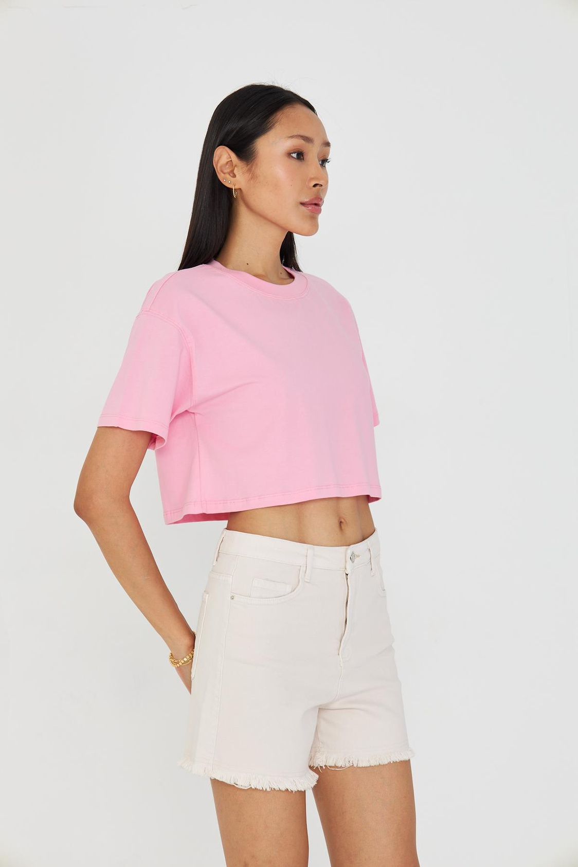 Bisiklet Yaka Crop Tişört