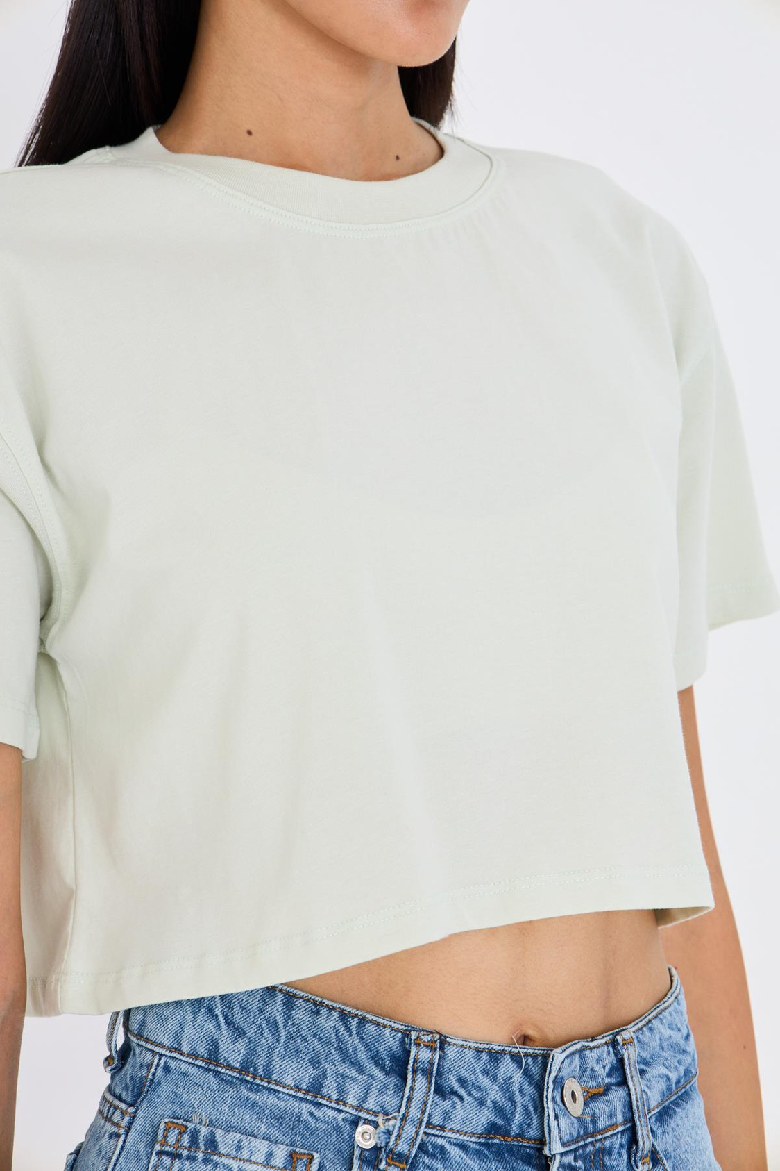 Bisiklet Yaka Crop Tişört