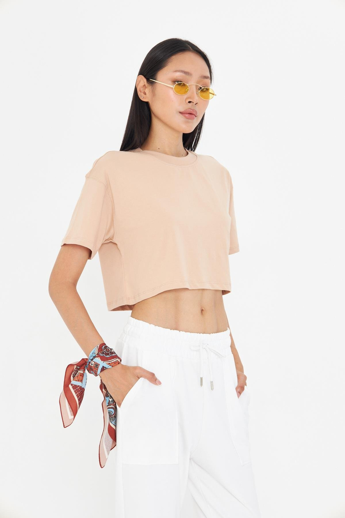 Bisiklet Yaka Crop Tişört