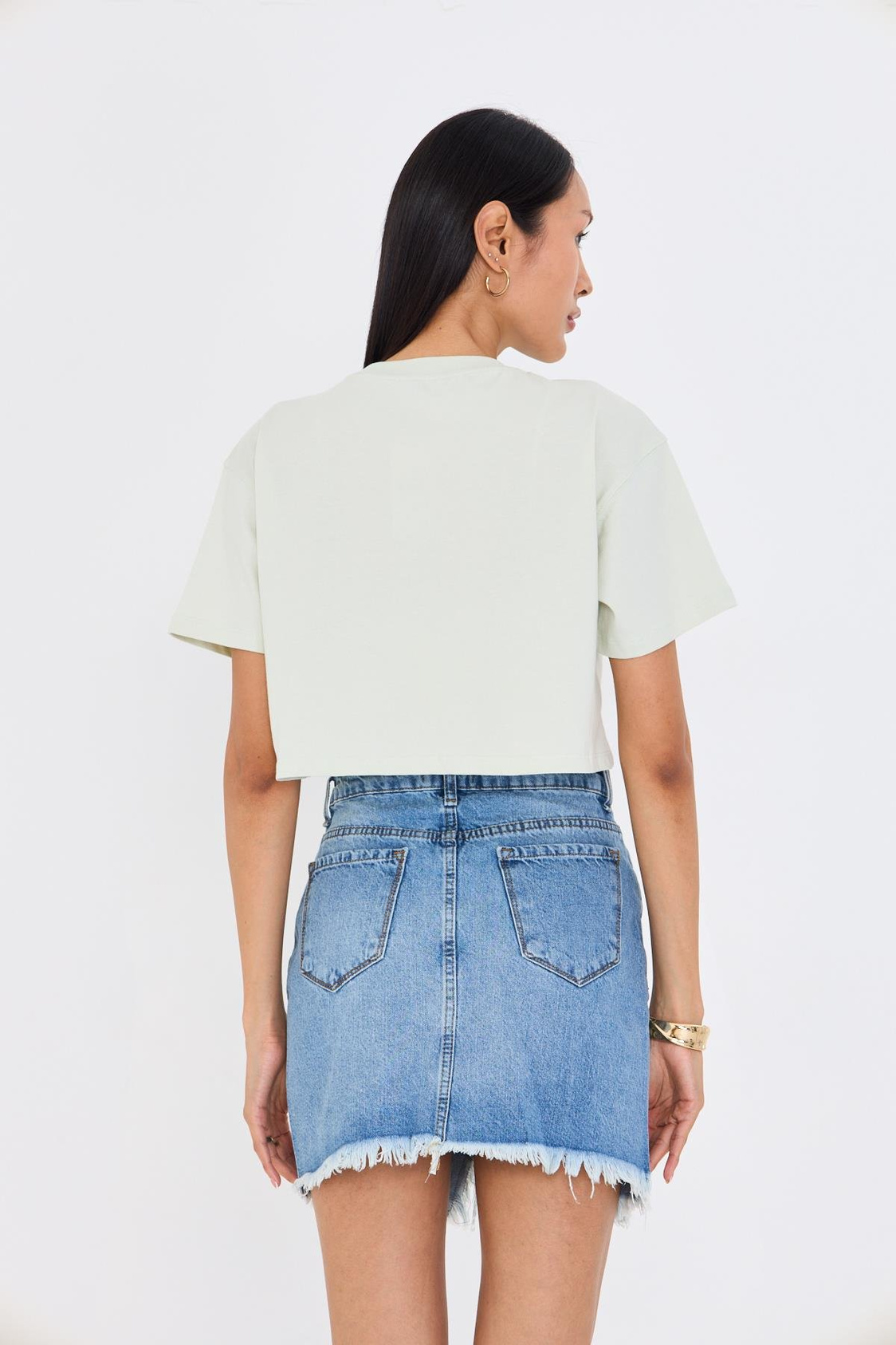 Bisiklet Yaka Crop Tişört