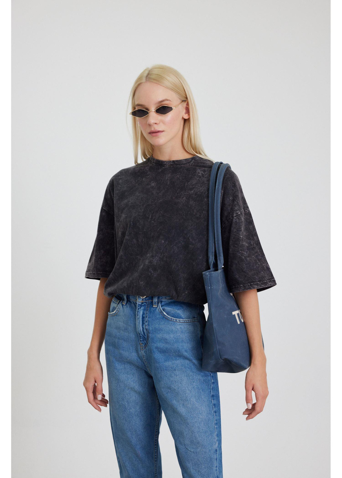 Bisiklet Yaka Yıkamalı Basic T-Shirt-Antrasit