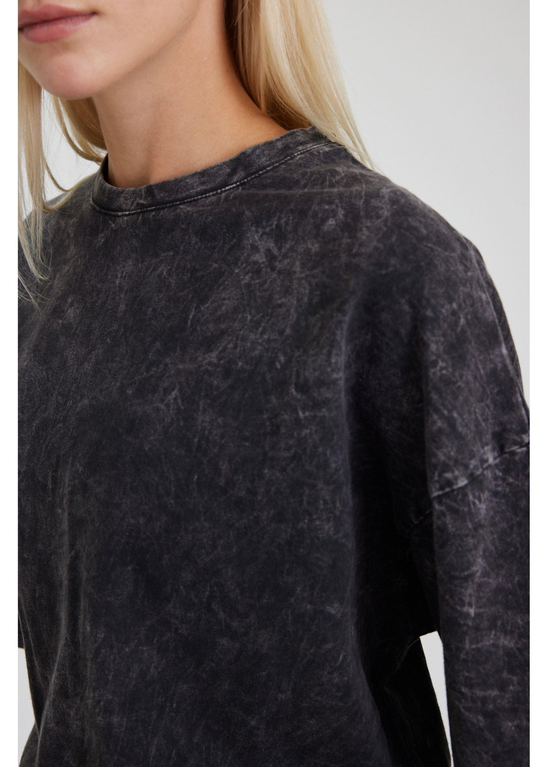Bisiklet Yaka Yıkamalı Basic T-Shirt-Antrasit