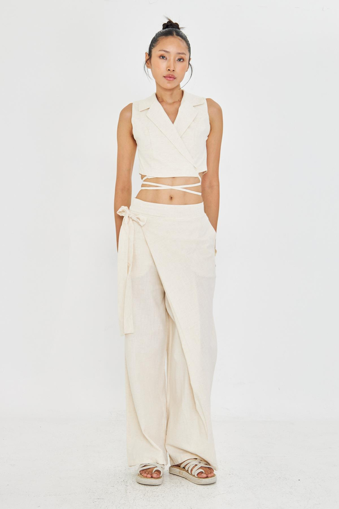 Bol Paça Keten Görünümlü Etek Pantolon