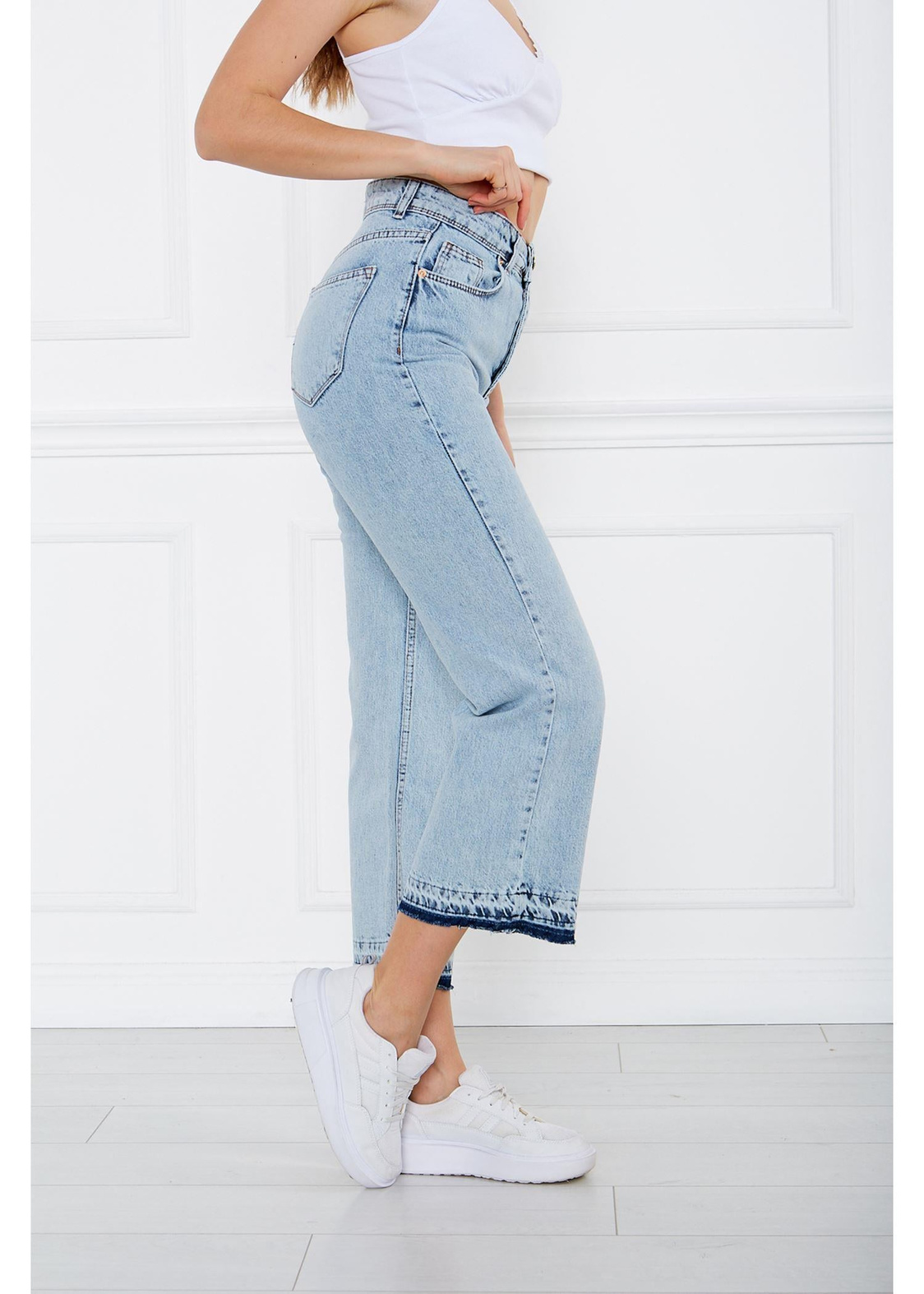 Bol Paça Kısa Chino Pantolon-Açık Mavi