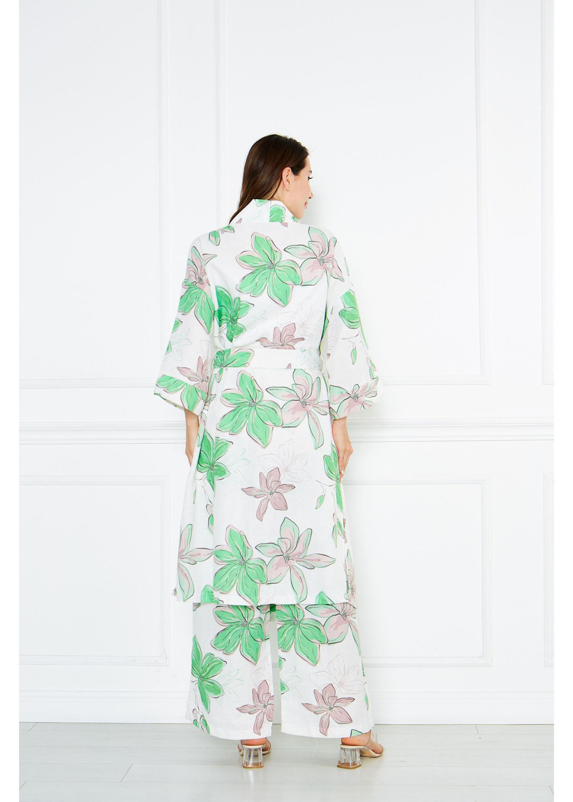 Büyük Çiçek Desenli Kimono-Yeşil