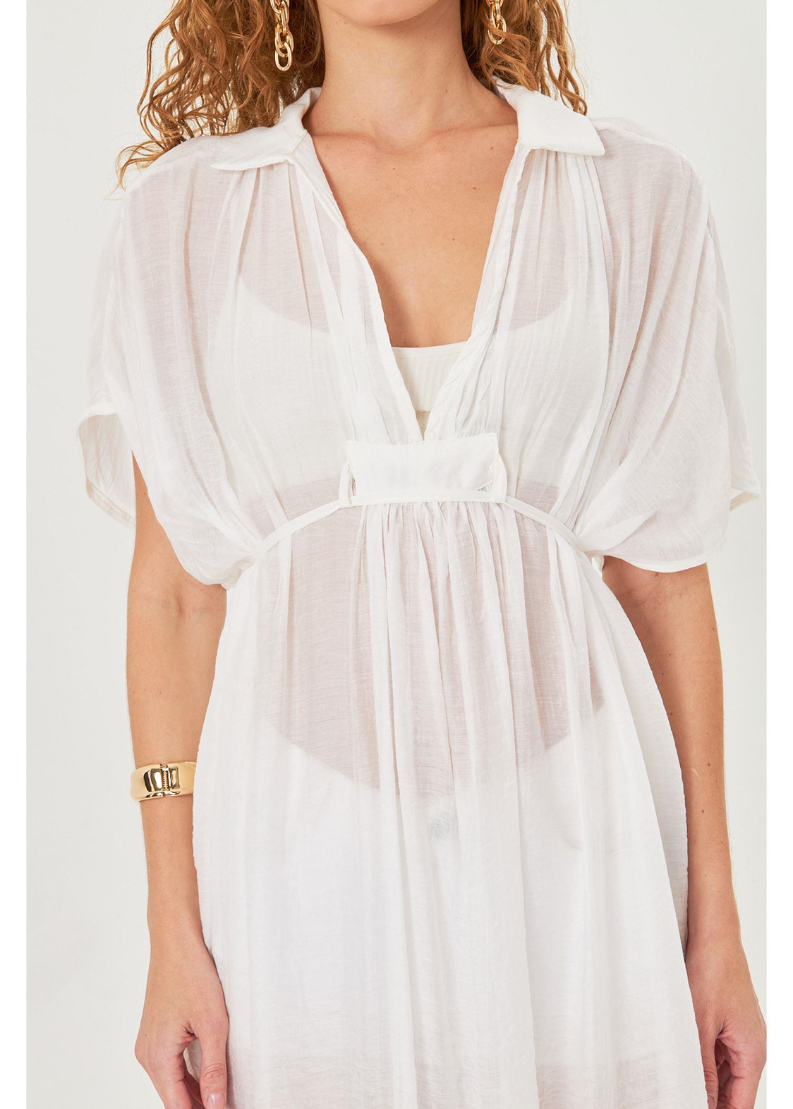 Büzgülü Açık Yaka Mango Kimono