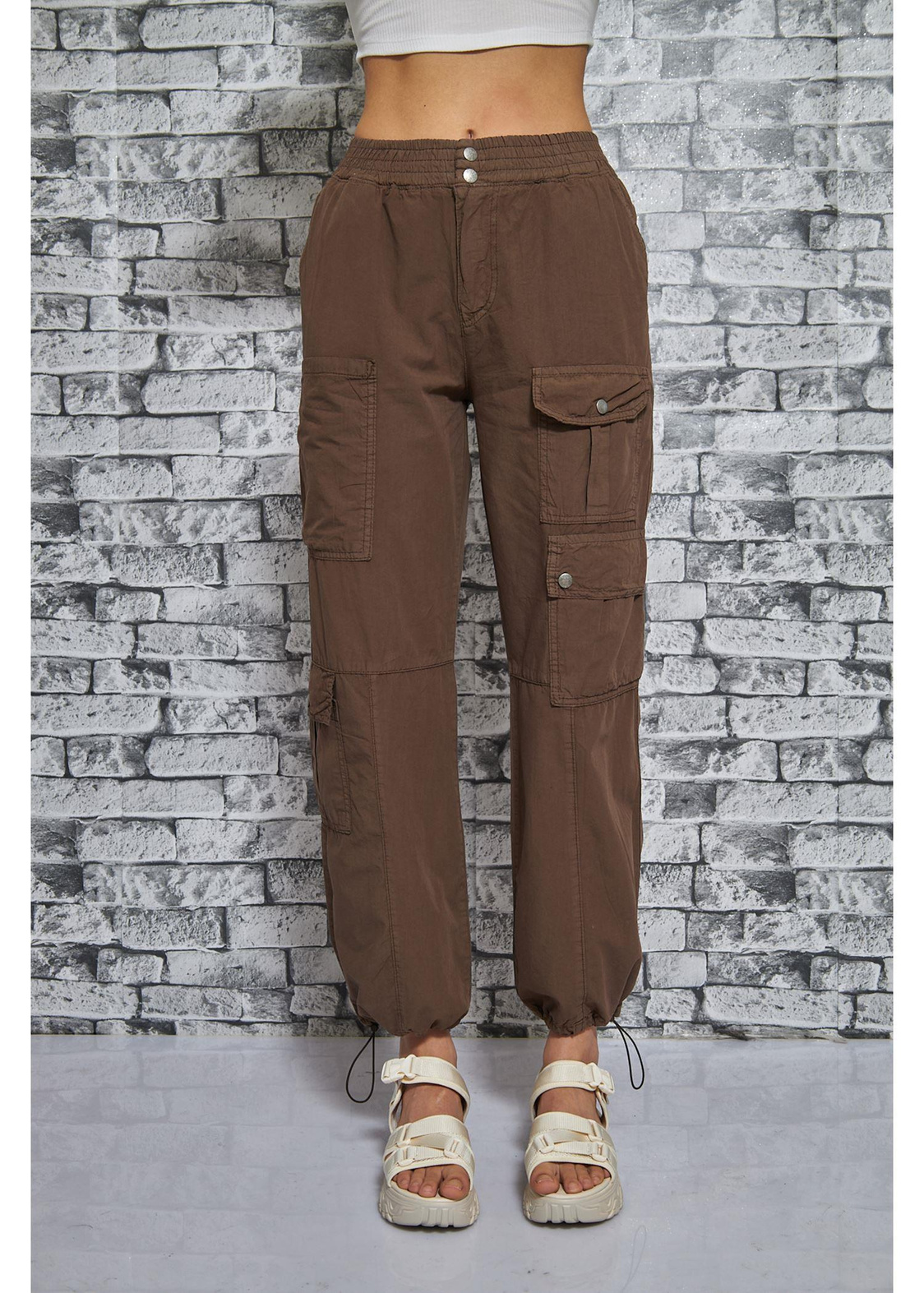 Cep Detaylı Kargo Jogger Pantolon-Vizon