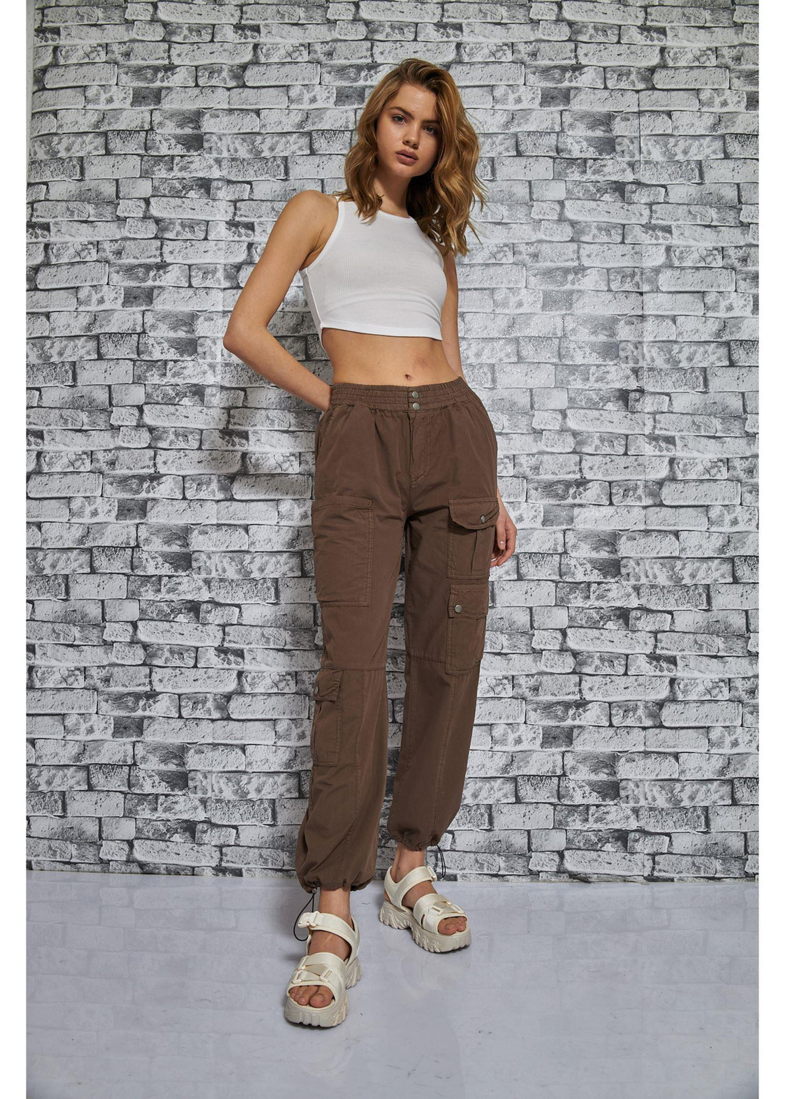 Cep Detaylı Kargo Jogger Pantolon-Vizon