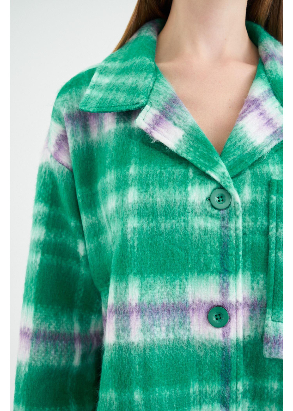 Cepli Düğmeli Ekose Ceket-Yeşil