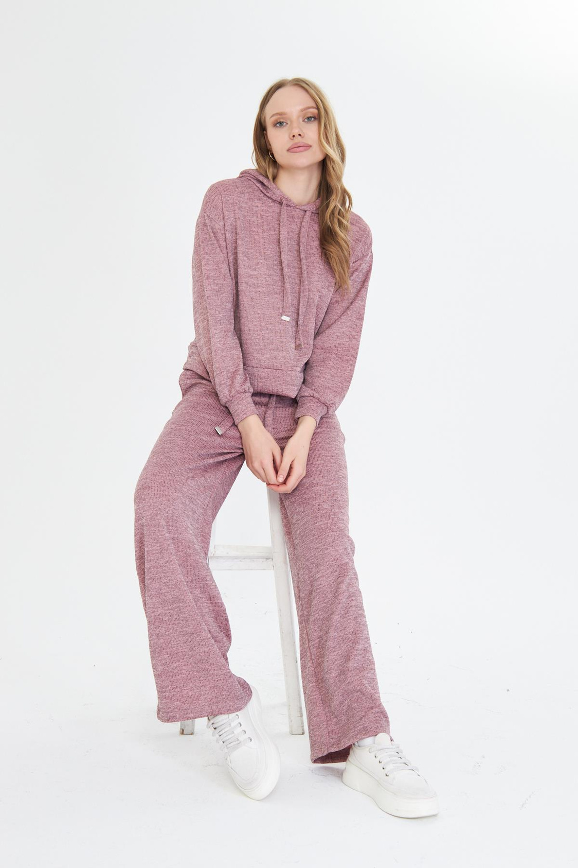 Cepli Lastikli Triko Pantolon - Pudra