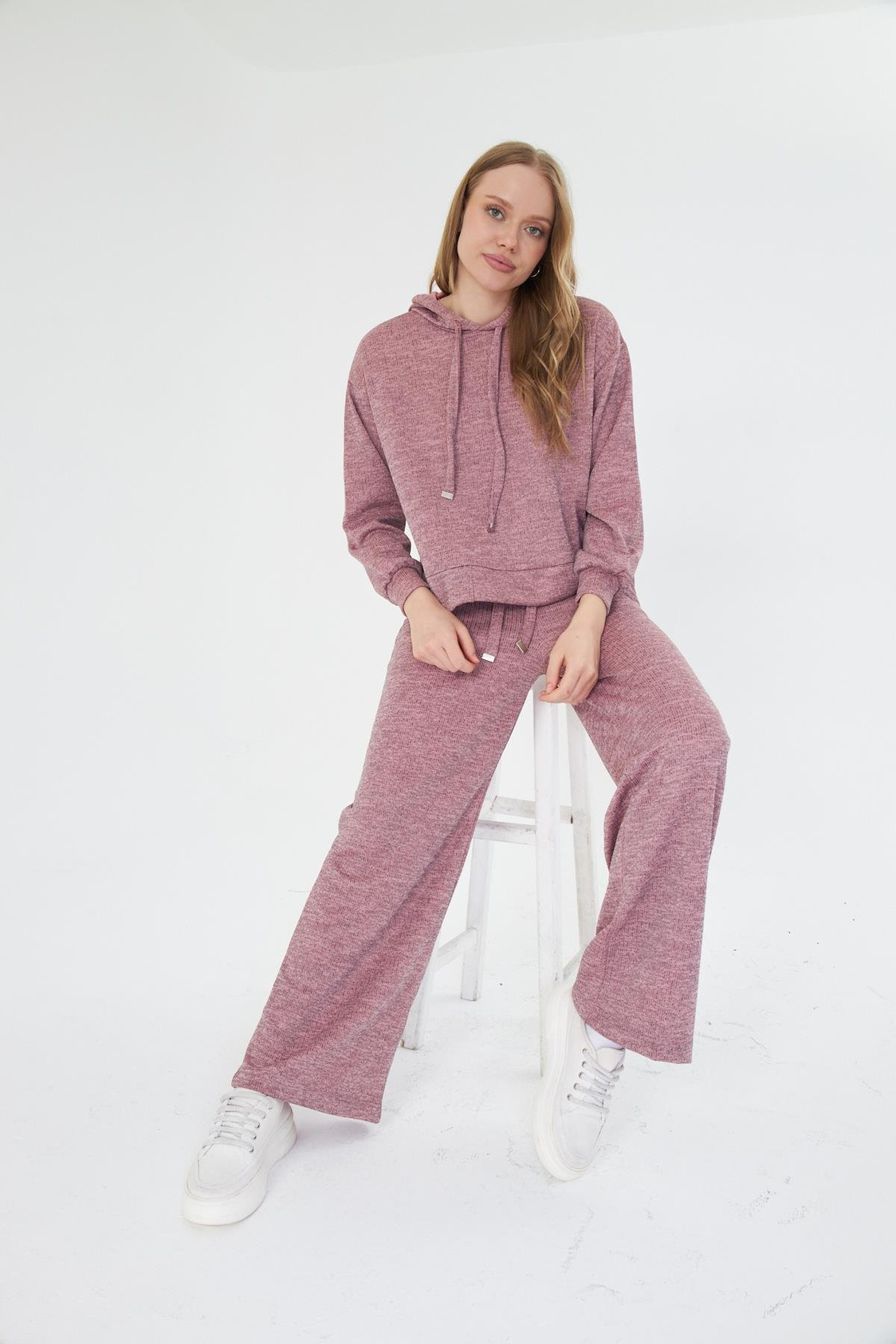 Cepli Lastikli Triko Pantolon - Pudra