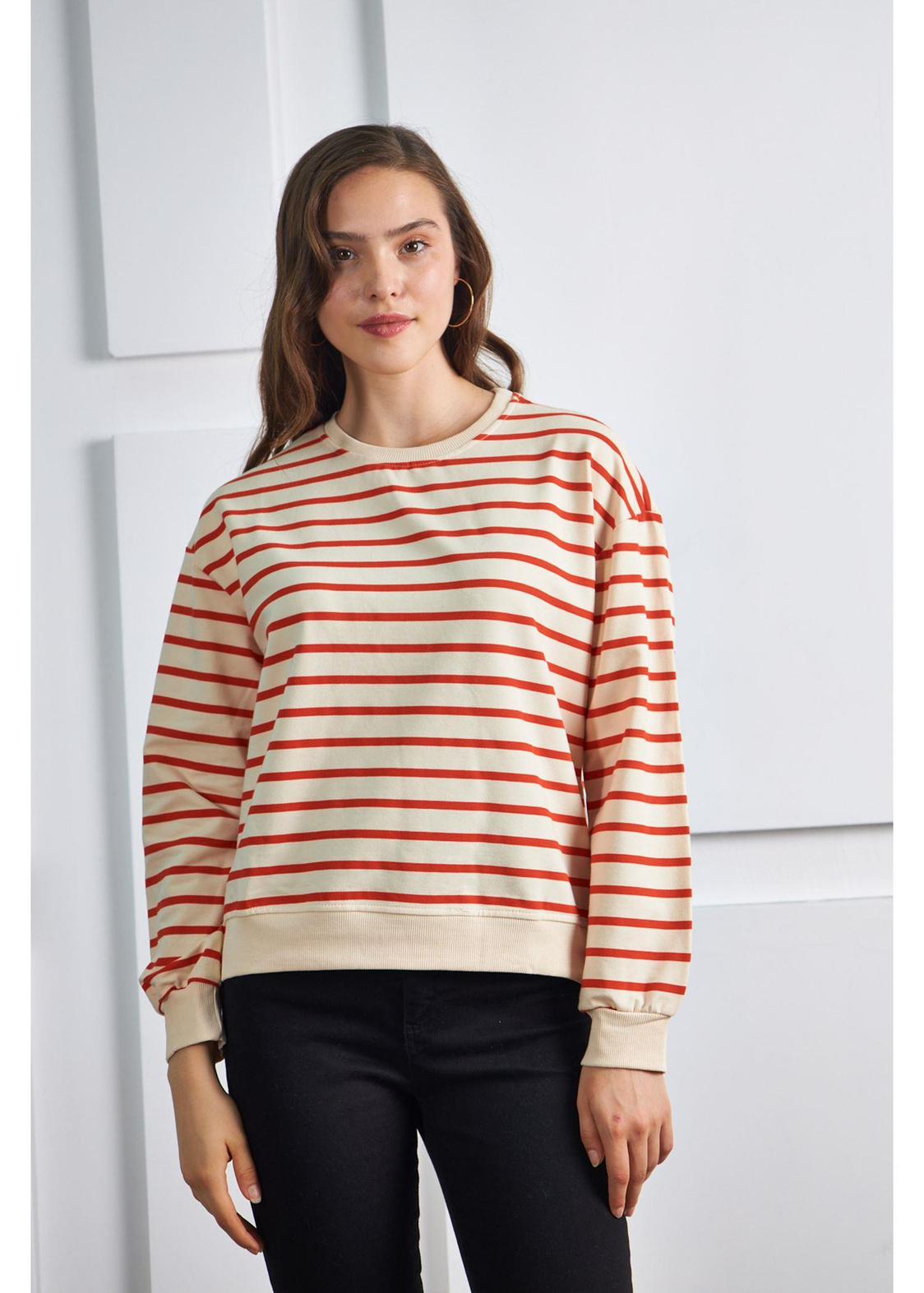 Çizgili Basic Sweatshirt