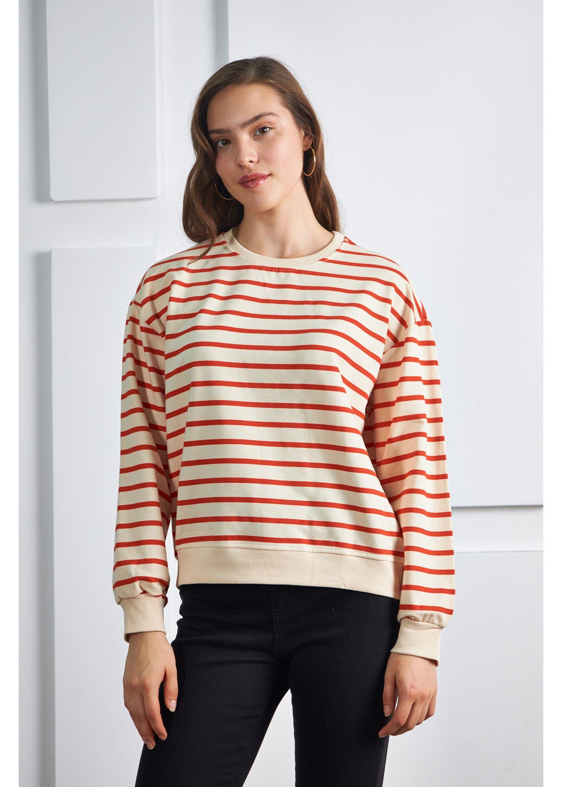 Çizgili Basic Sweatshirt