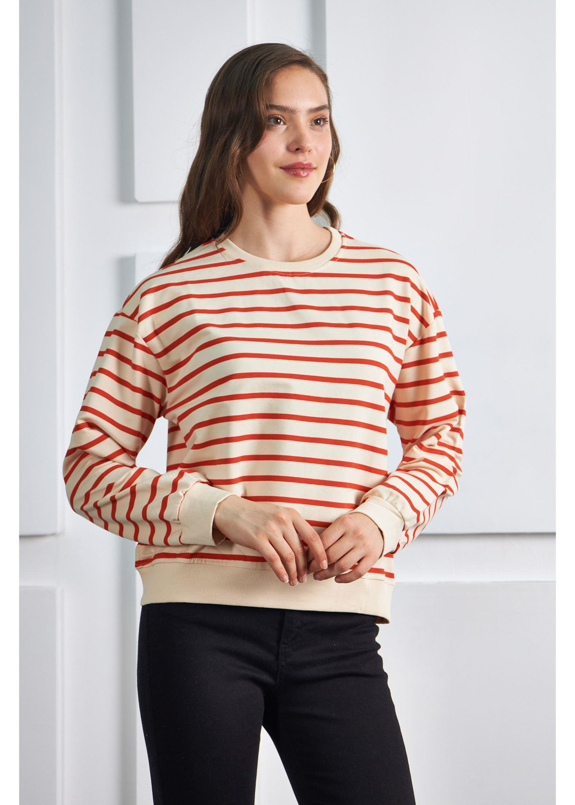 Çizgili Basic Sweatshirt