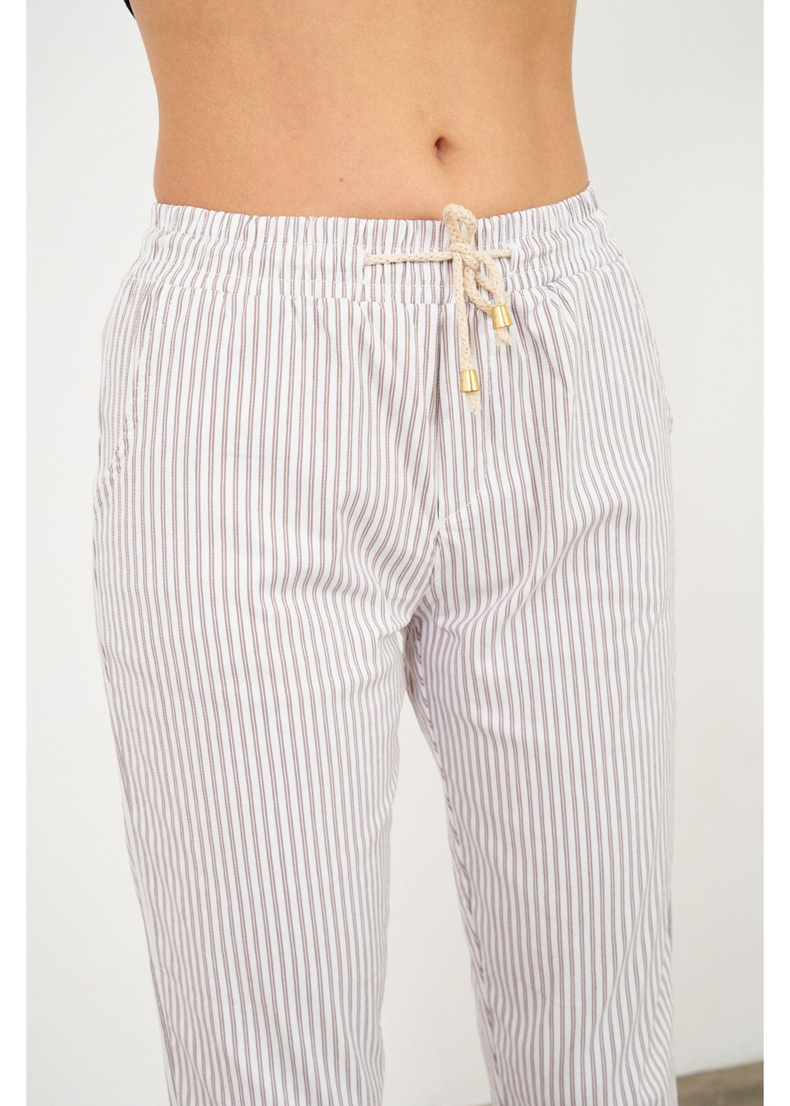 Çizgili Chino Pantolon-Vizon