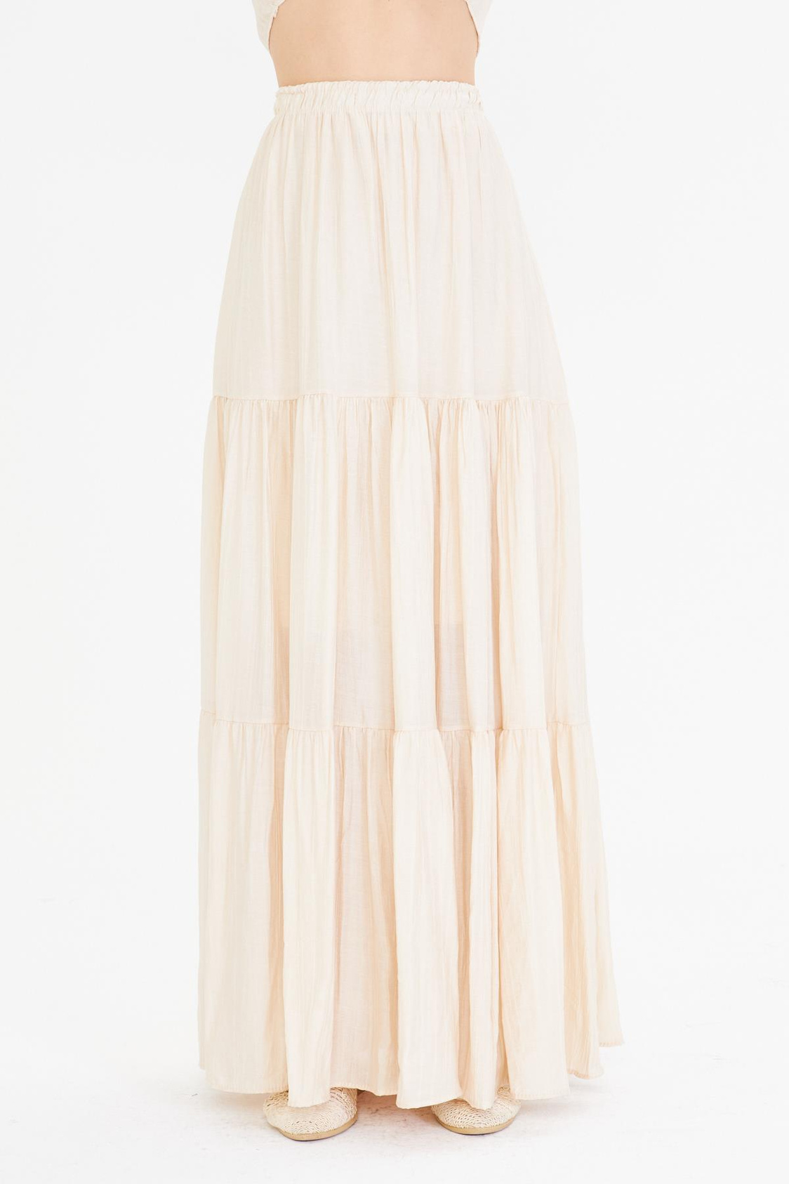 Çizgili Fırfırlı Uzun Etek