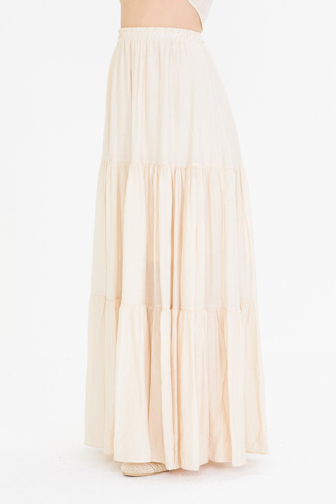 Çizgili Fırfırlı Uzun Etek