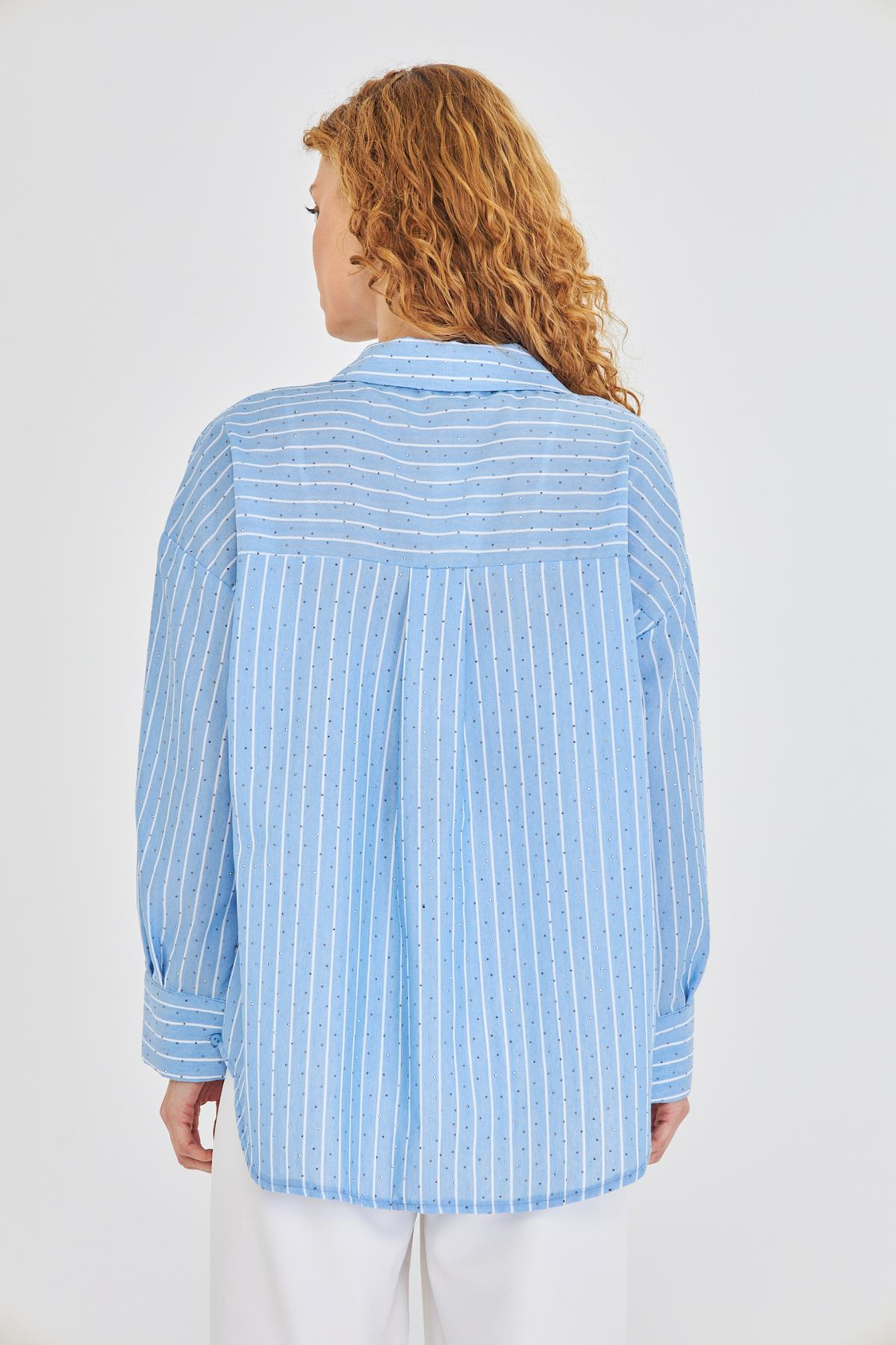 Çizgili Taşlı Poplin Gömlek