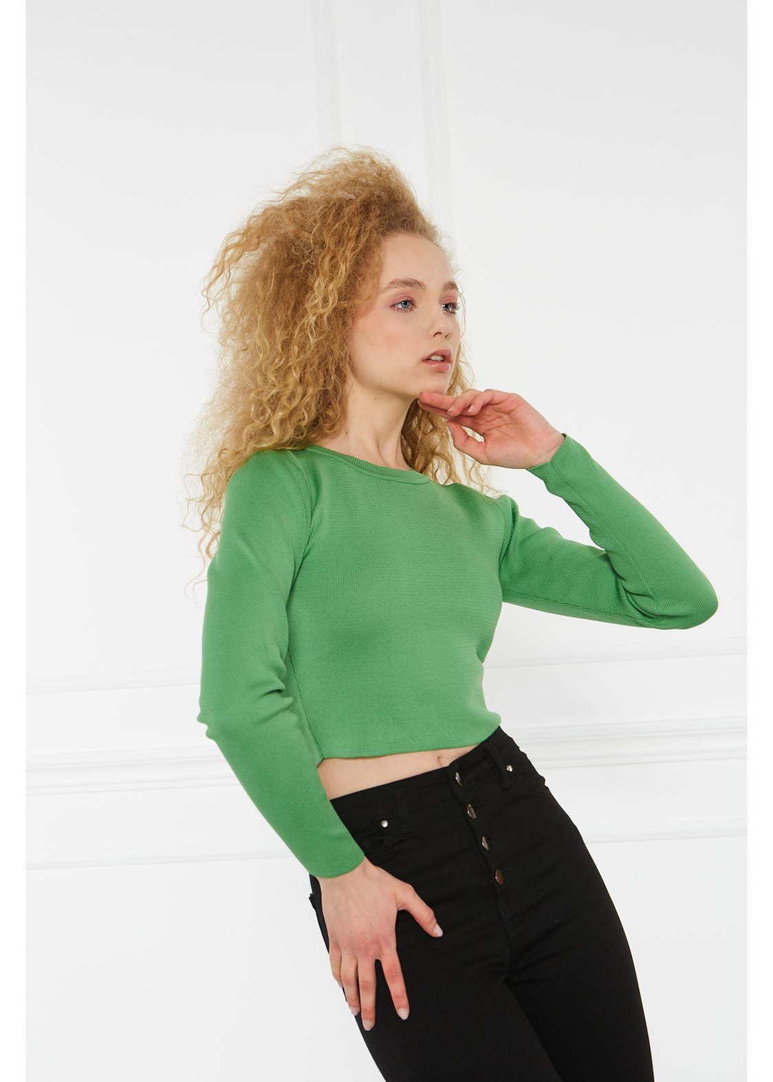 Crop Triko Bluz-Yeşil