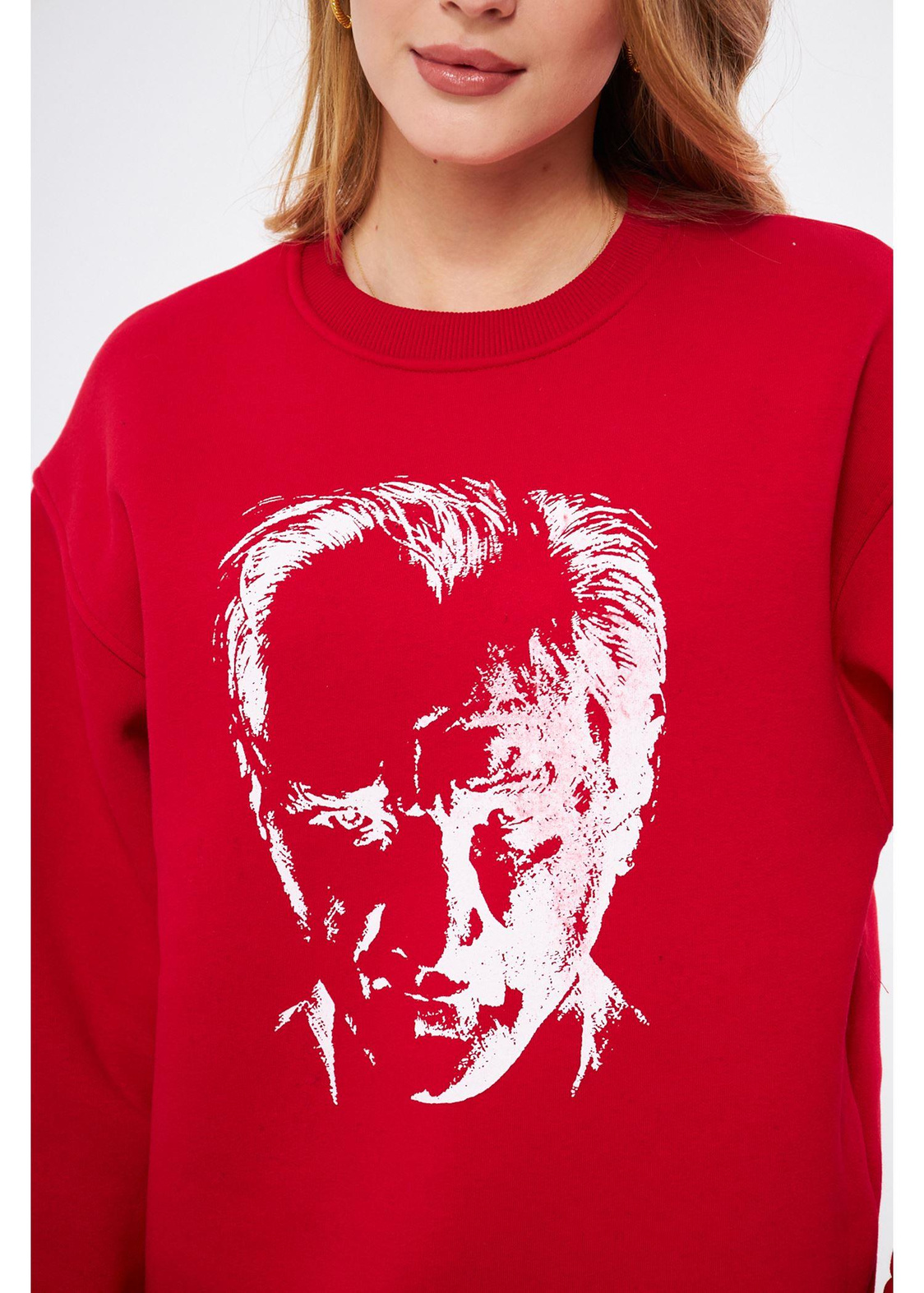 Cumhuriyet Koleksiyonu Atatürk Baskılı Sırtı İmzalı Sweatshirt - Kırmızı
