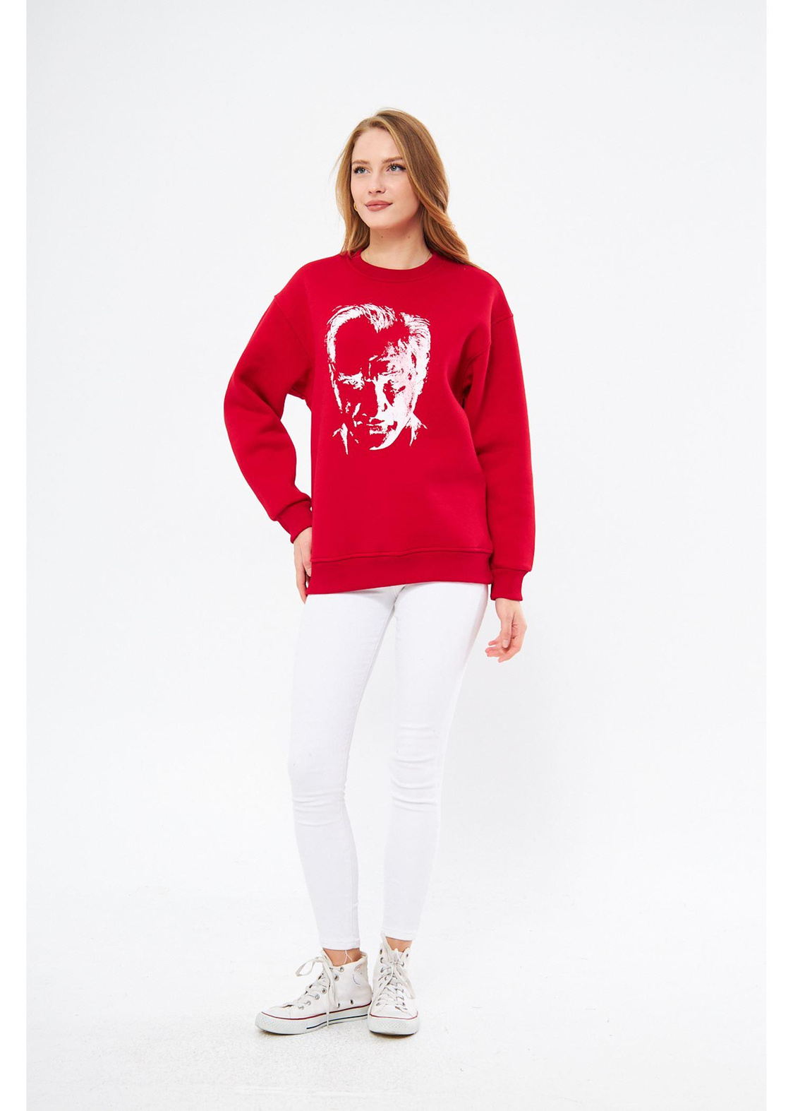 Cumhuriyet Koleksiyonu Atatürk Baskılı Sırtı İmzalı Sweatshirt - Kırmızı