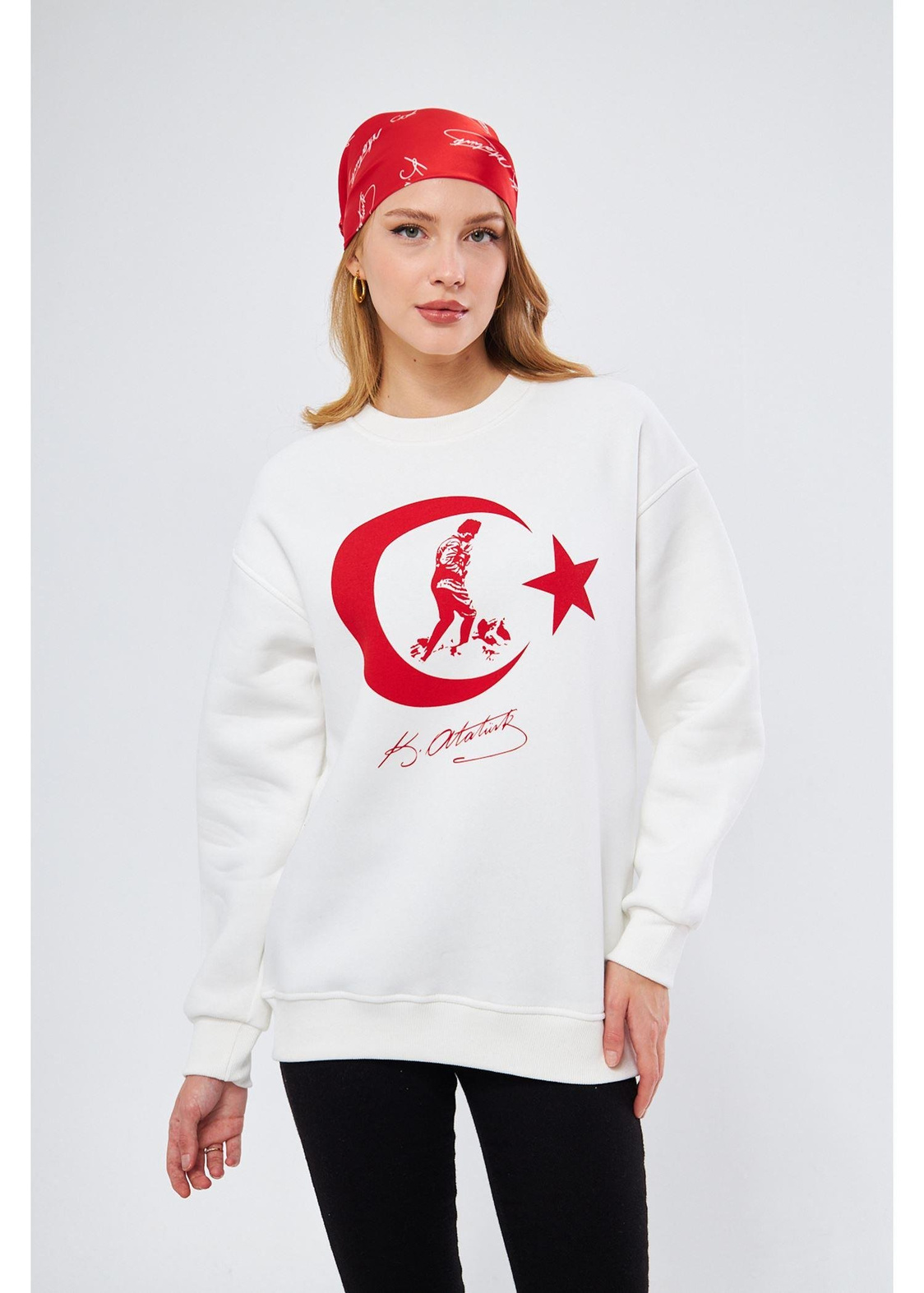 Cumhuriyet Koleksiyonu Ay Yıldız Sweatshirt - Beyaz