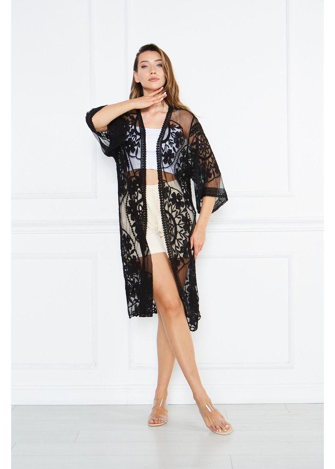 Dantel Kimono-Siyah