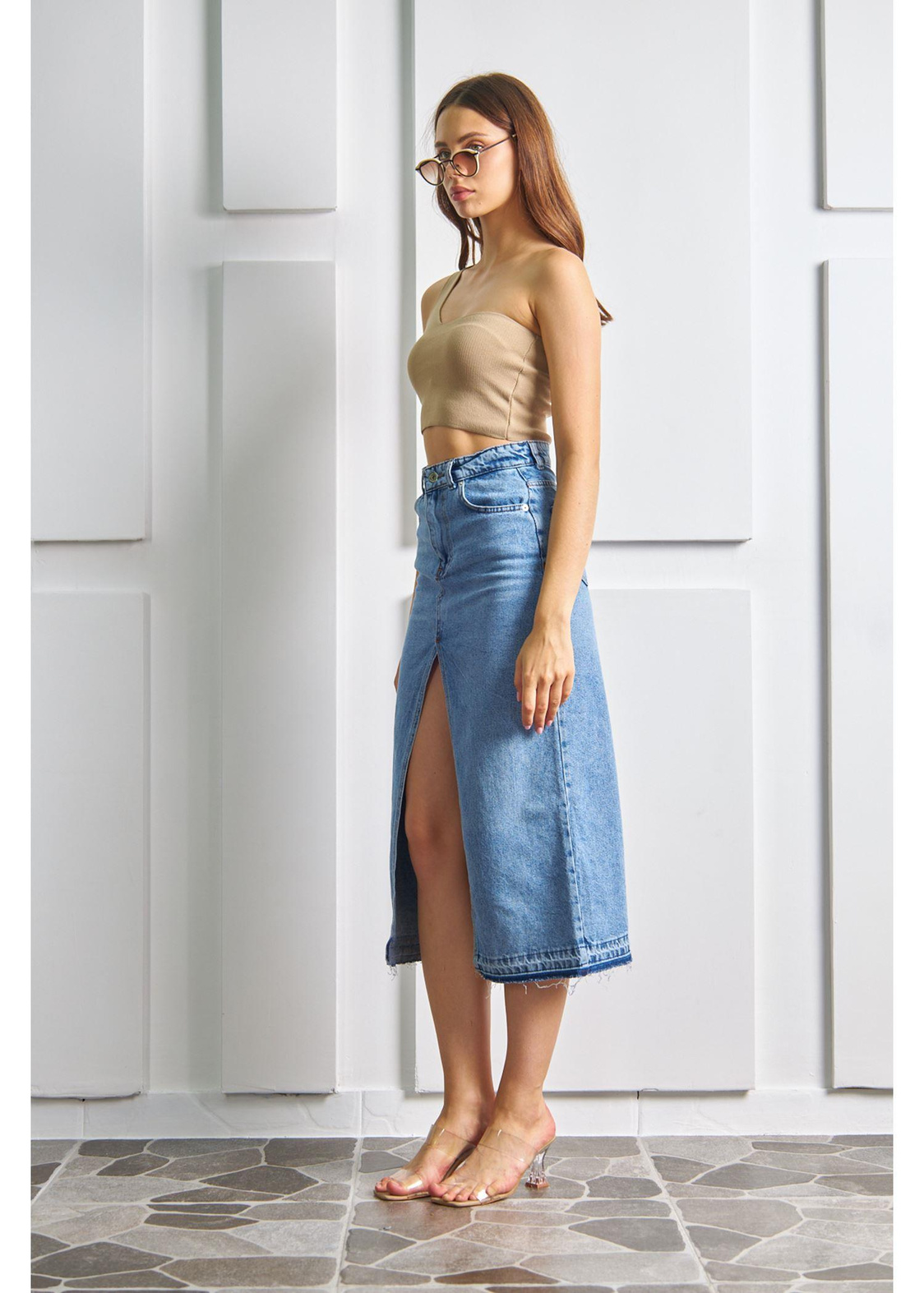 Denim Viral Etek-Mavi