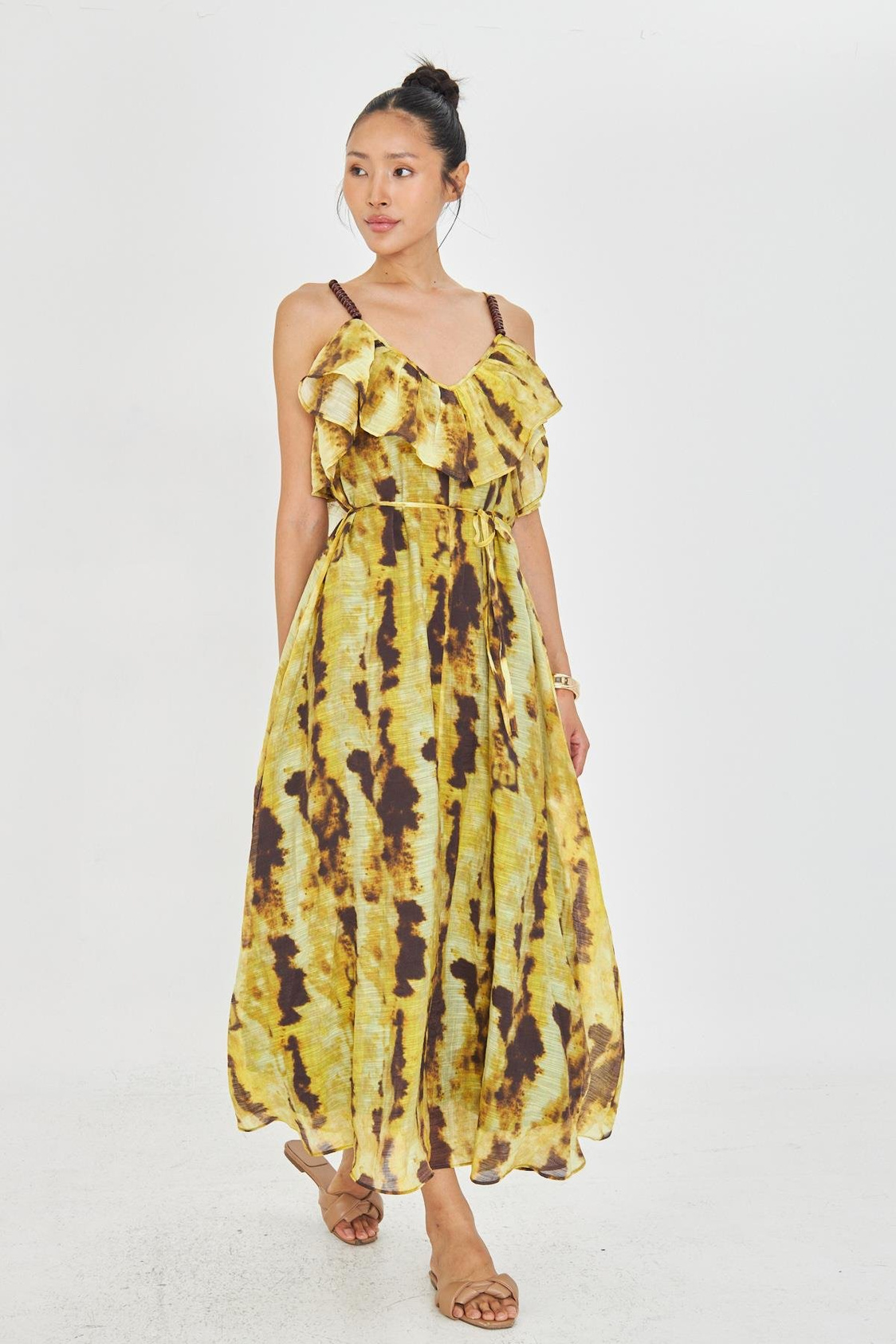 Desenli Askılı Elbise