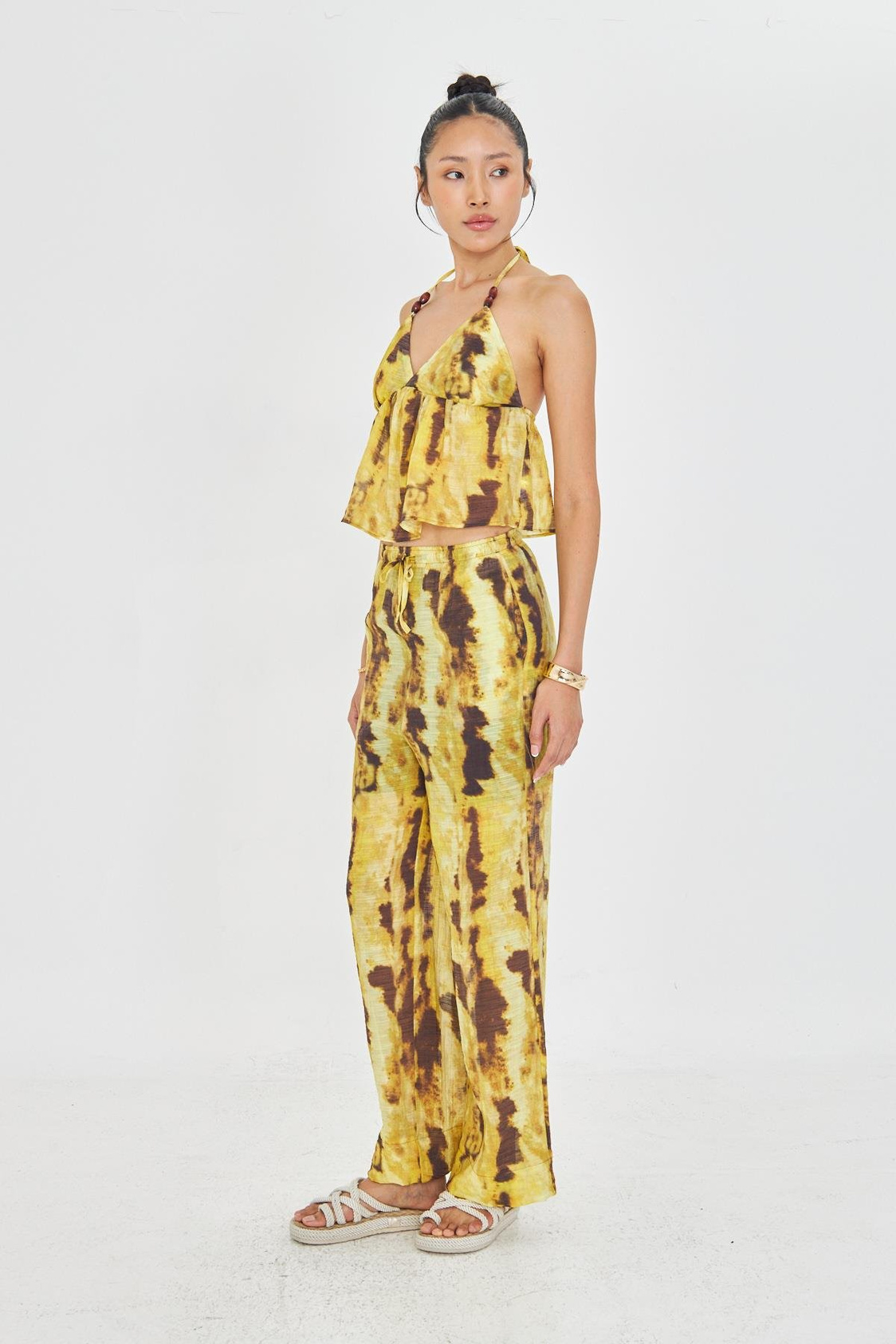 Desenli Bol Paça Pantolon