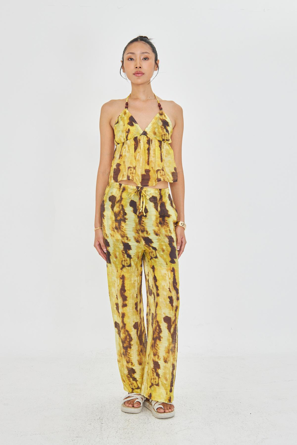 Desenli Bol Paça Pantolon