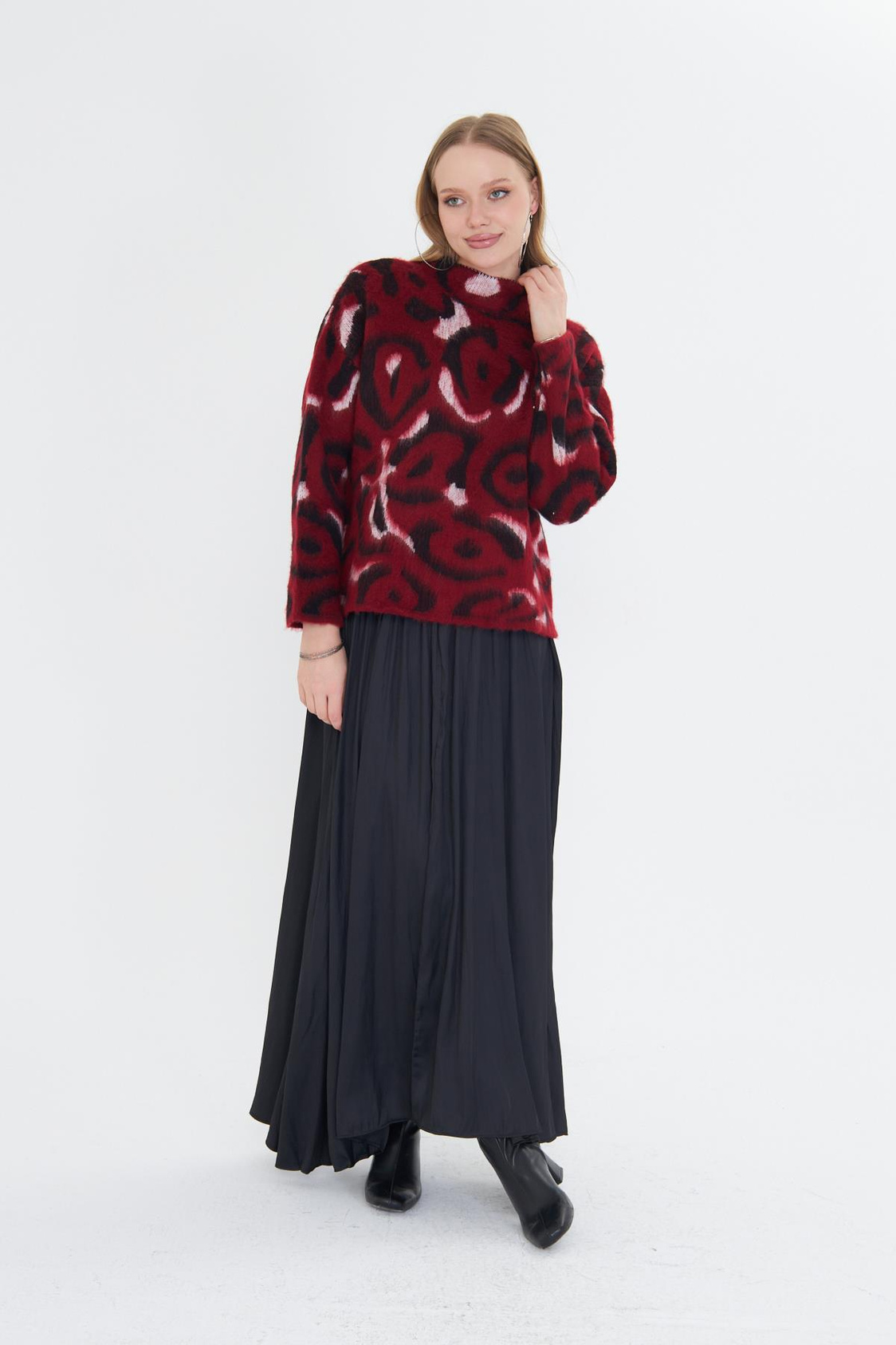 Desenli Kazak - Bordo