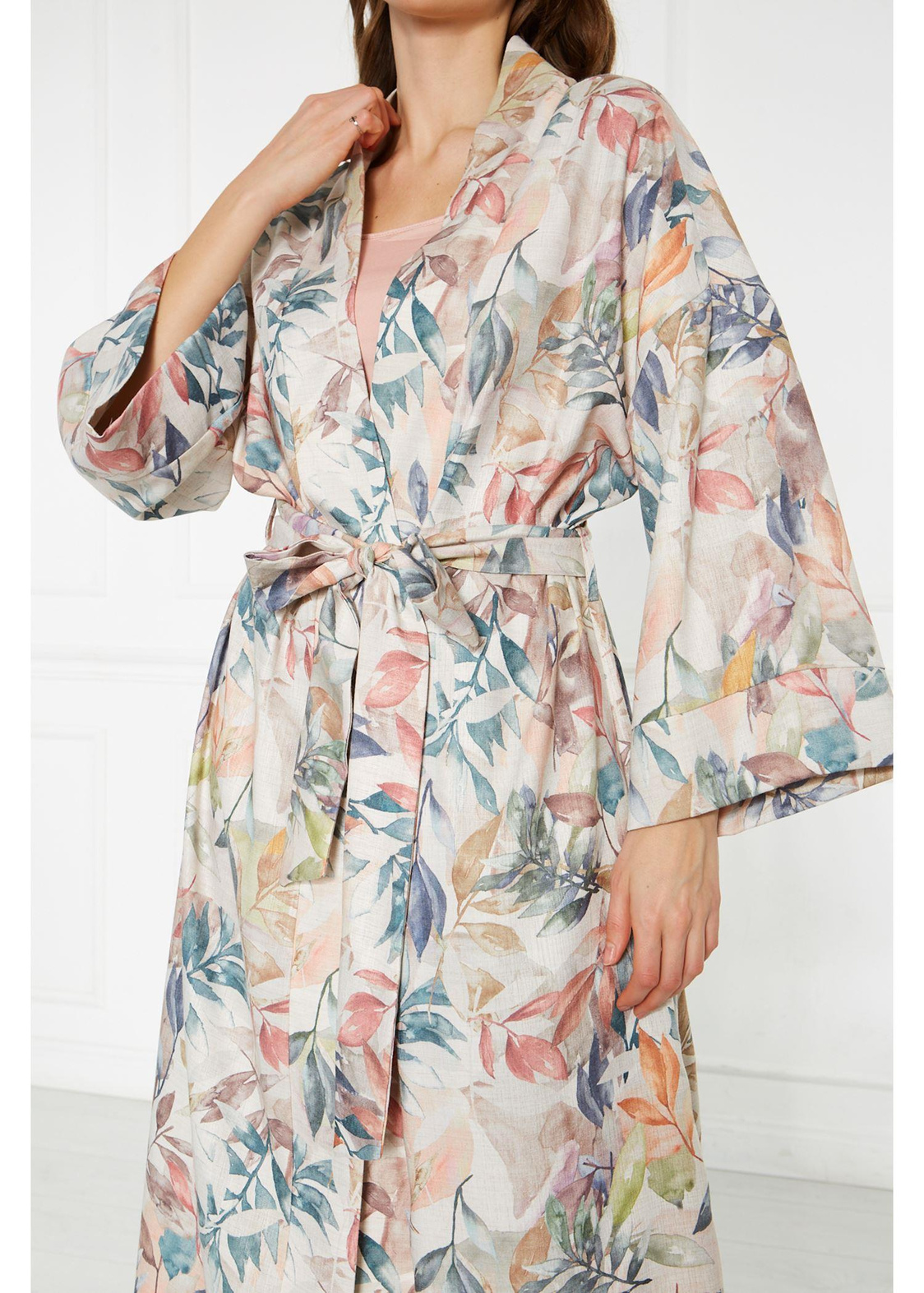 Desenli Keten Kimono-Yeşil