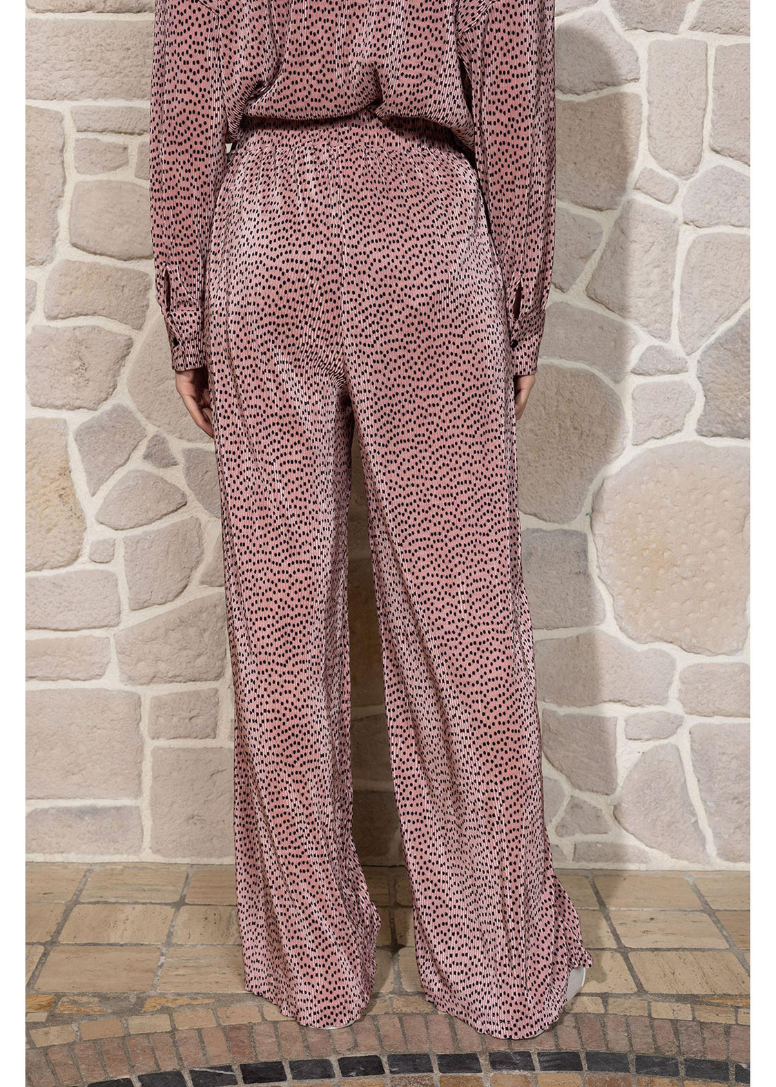 Desenli Örme Plise Pantolon-Pembe