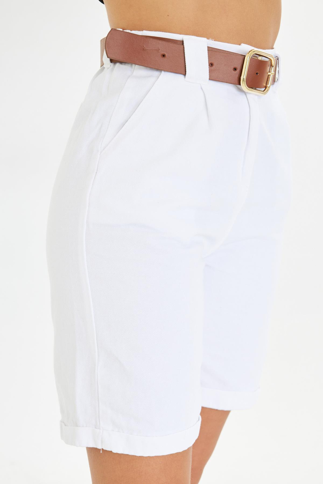 Duble Paça Kemerli Gabardin Şort