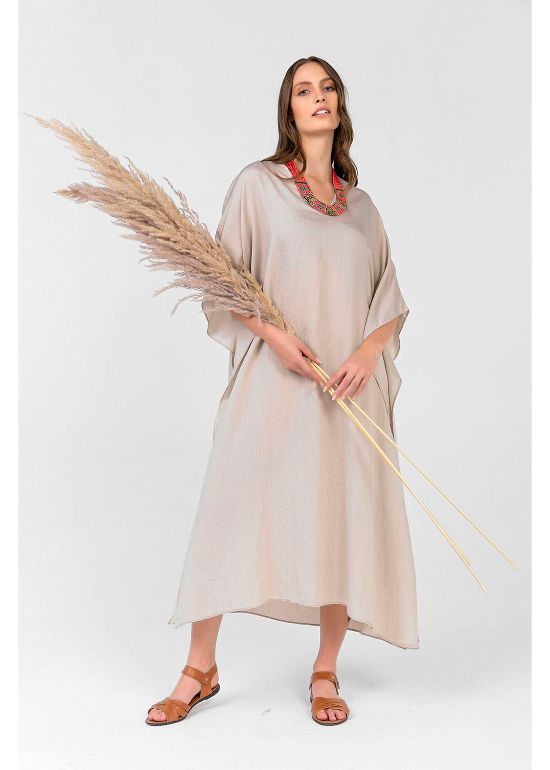 Düz Keten Kimono-Taş